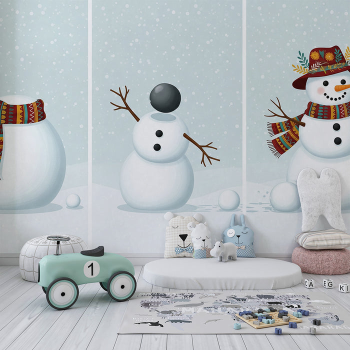 Children's Room Wallpaper | Fun Three-Step Snowman