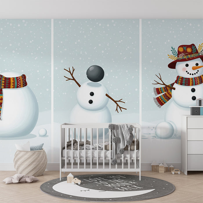 Children's Room Wallpaper | Fun Three-Step Snowman