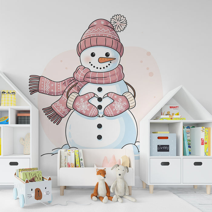 Papel de parede para quarto de criança | Boneco de neve alegre com cachecol e luvas