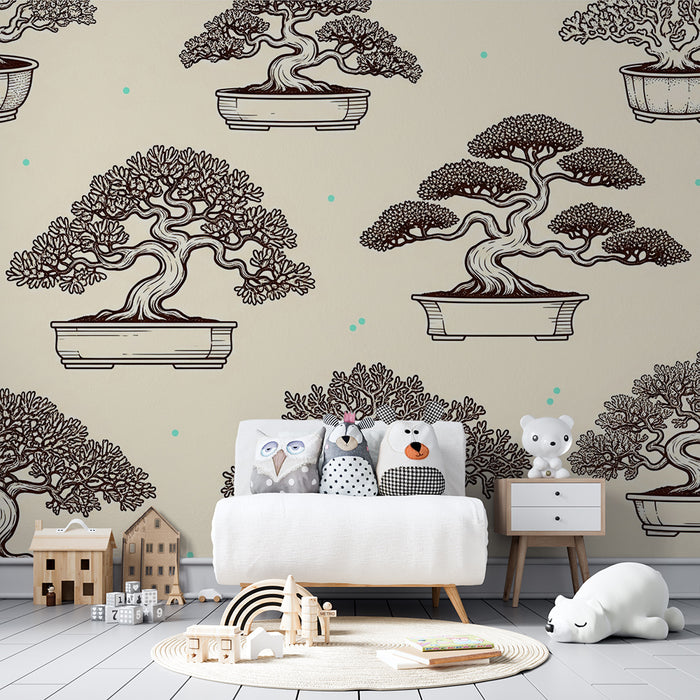 Barnrumspapper | Bonsai i monokrom