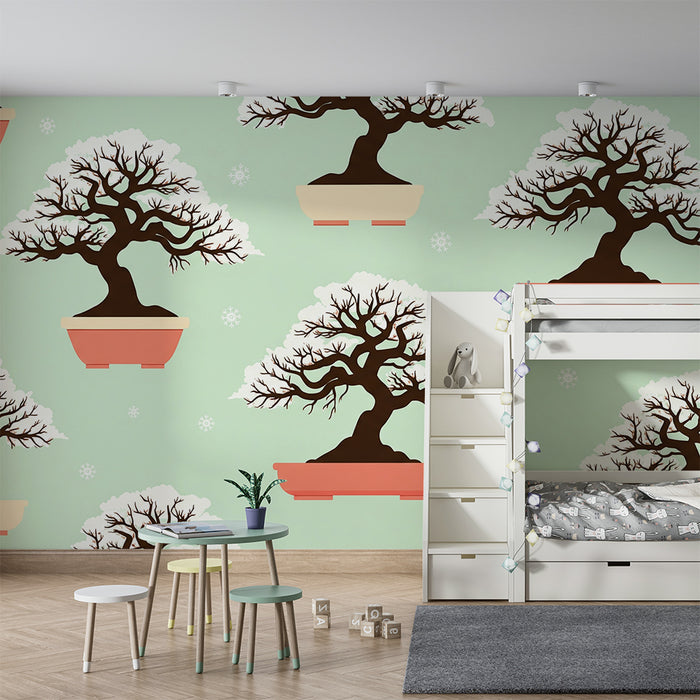 Laste toapaber | Pastellsel taustal lumised bonsai-puud