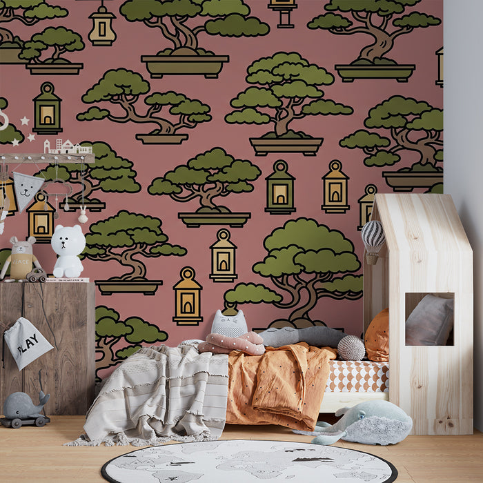 Laste tuba seinale | Bonsai ja laternad roosa taustal