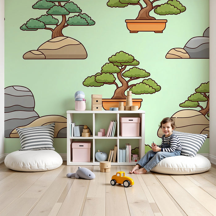 Tapete za dječju sobu | Bonsai i stijene na pastelnom podlogu