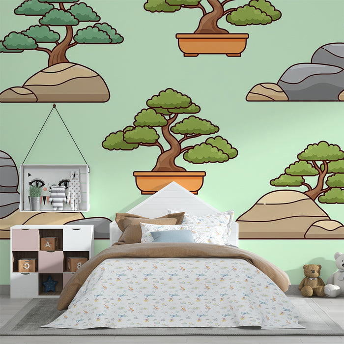 Tapete za dječju sobu | Bonsai i stijene na pastelnom podlogu