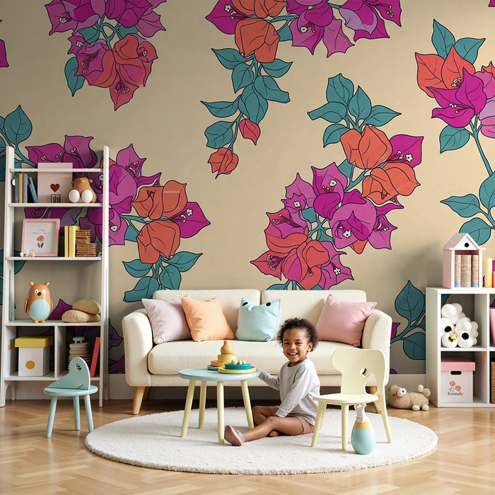 Barnetapet | Fargerike bougainvillea på myk bakgrunn