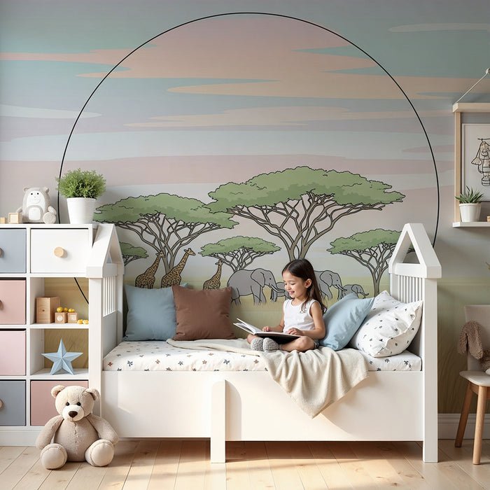 Gyermekszoba tapéta | Afrikai szafari buborék állatokkal