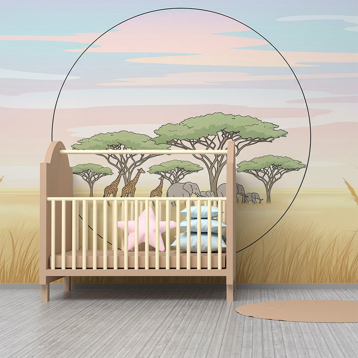 Gyermekszoba tapéta | Afrikai szafari buborék állatokkal