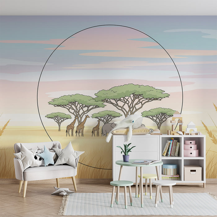 Gyermekszoba tapéta | Afrikai szafari buborék állatokkal