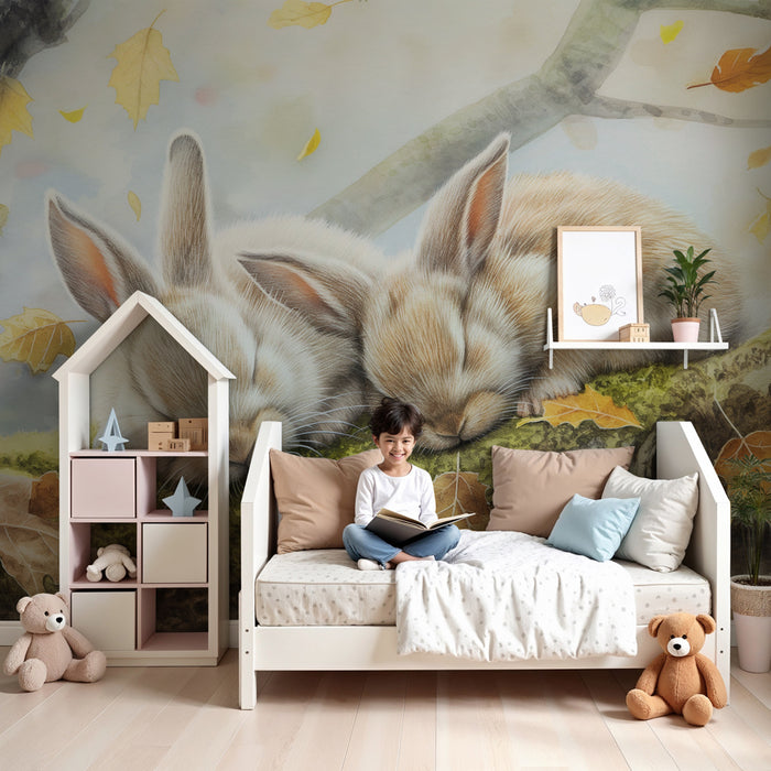 Kinderkamer behang | Konijntjes en rustige herfst