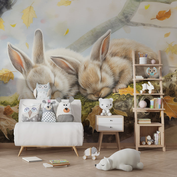 Kinderkamer behang | Konijntjes en rustige herfst