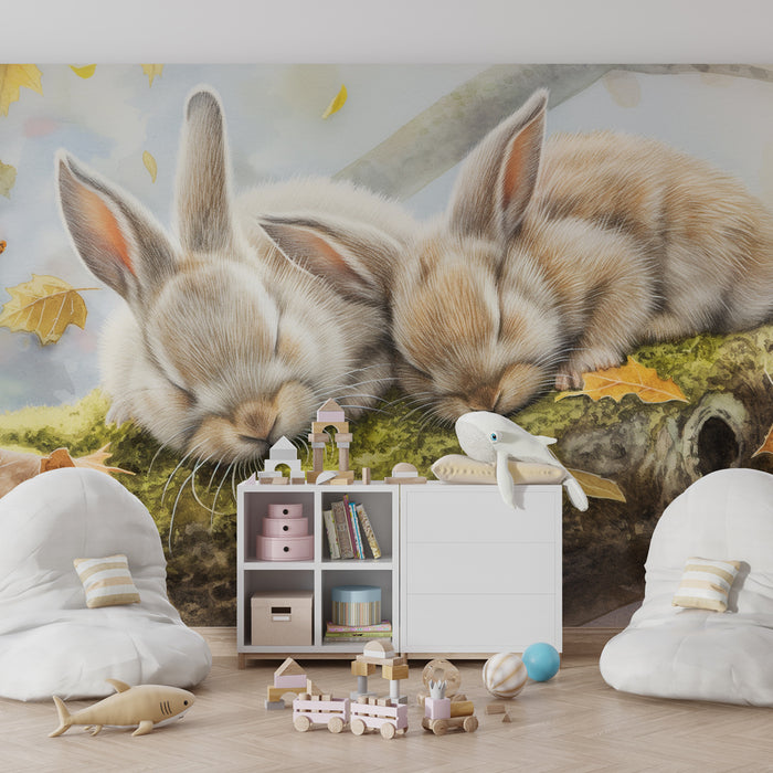 Kinderkamer behang | Konijntjes en rustige herfst