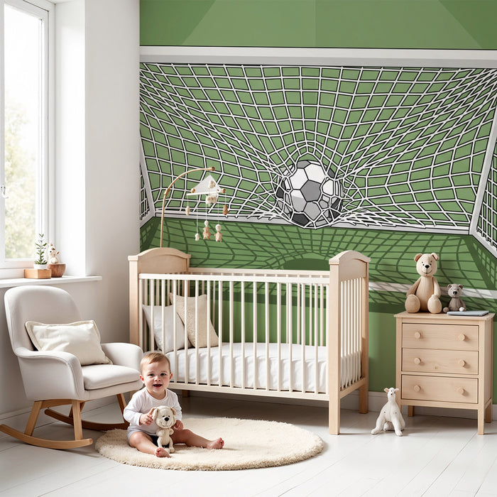 Kinderzimmer-Tapete | Fußballtor mit Ball im Netz