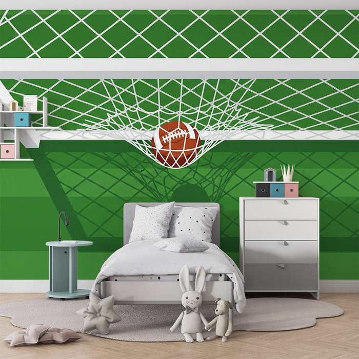 Kinderkamer behang | Voetbaldoel met bal op groen veld