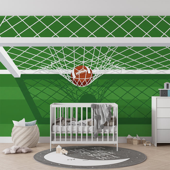 Kinderkamer behang | Voetbaldoel met bal op groen veld