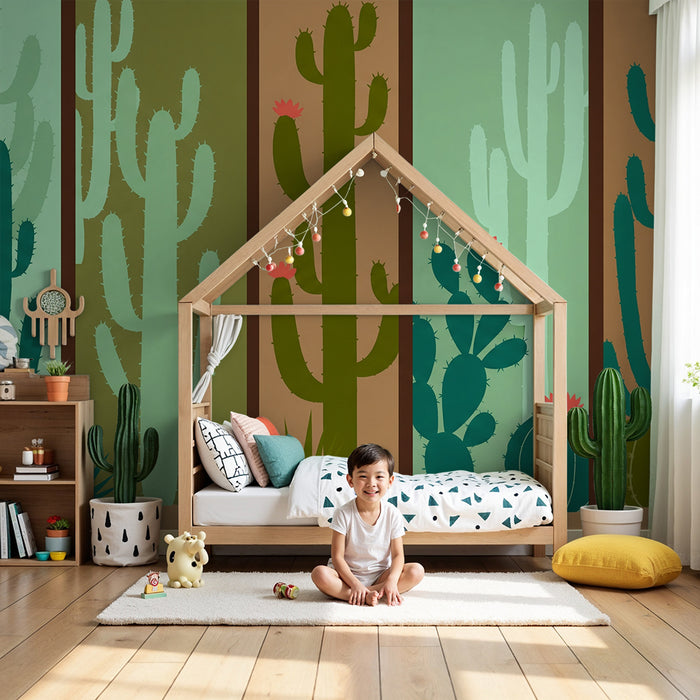 Behang kinderkamer | Stijlvol woestijnlandschap met kleurrijke cactussen