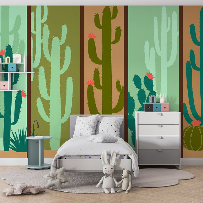 Behang kinderkamer | Stijlvol woestijnlandschap met kleurrijke cactussen