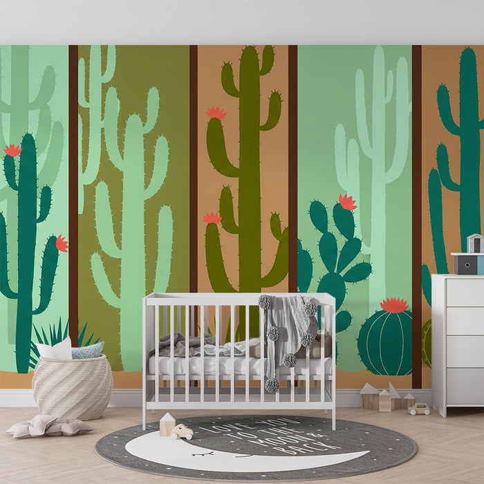 Behang kinderkamer | Stijlvol woestijnlandschap met kleurrijke cactussen