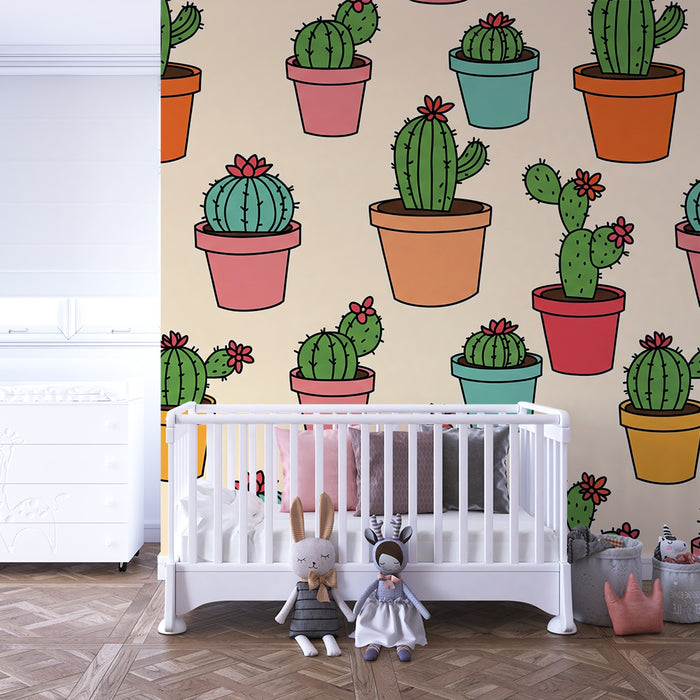 Kids' room wallpaper | Cactus in terracotta pots