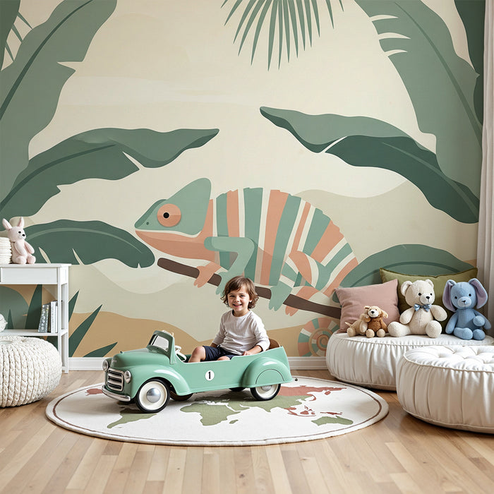 Children's bedroom wallpaper | Colorful chameleon in a tropical jungle