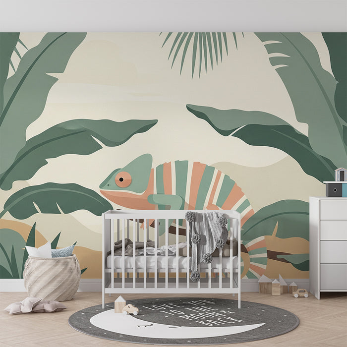 Children's bedroom wallpaper | Colorful chameleon in a tropical jungle