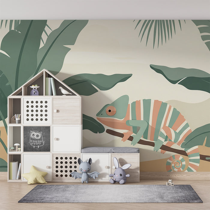 Children's bedroom wallpaper | Colorful chameleon in a tropical jungle