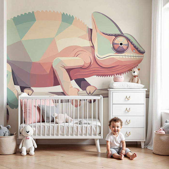 Kids bedroom wallpaper | Colorful chameleon on a branch