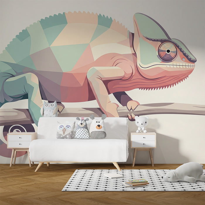 Kids bedroom wallpaper | Colorful chameleon on a branch