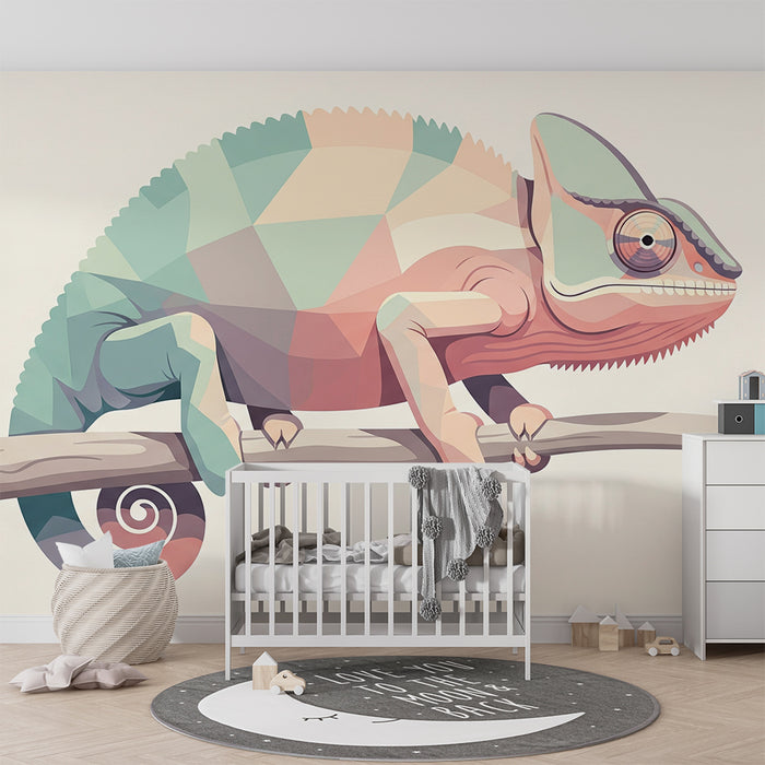 Kids bedroom wallpaper | Colorful chameleon on a branch