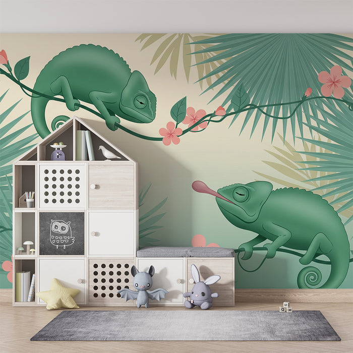 Tapeta do detskej izby | Hraví chameleóni uprostred tropickej zelene