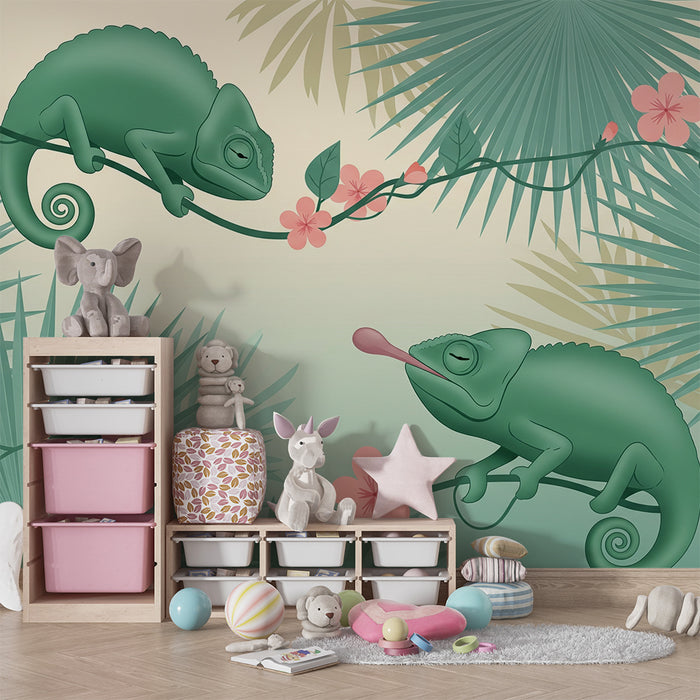 Tapeta do detskej izby | Hraví chameleóni uprostred tropickej zelene