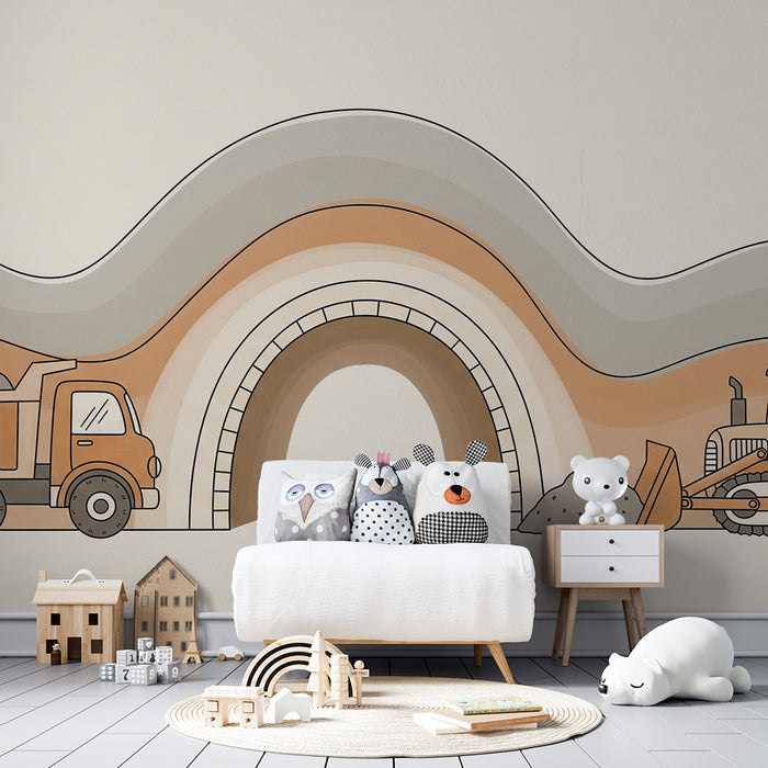 Children's bedroom wallpaper | Construction trucks and dirt landscapes