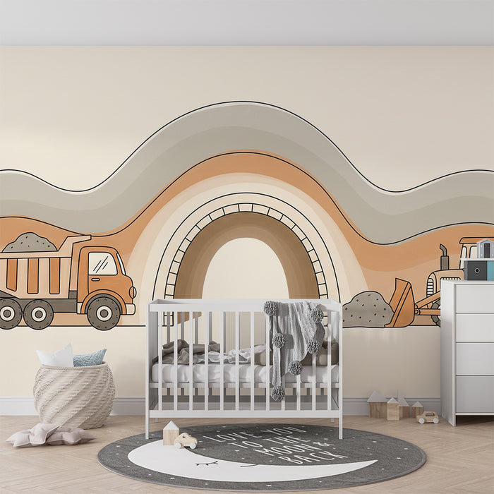 Children's bedroom wallpaper | Construction trucks and dirt landscapes