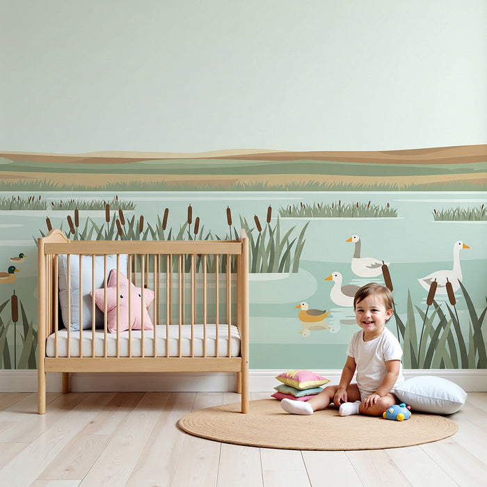 **Tapeten fürs Kinderzimmer | Enten und friedliche Sumpflandschaft am Wasser**