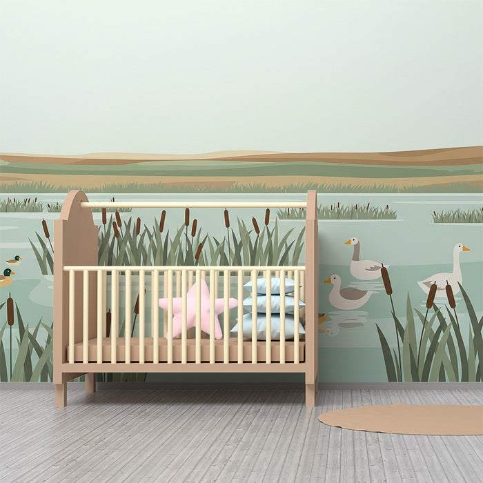 **Tapeten fürs Kinderzimmer | Enten und friedliche Sumpflandschaft am Wasser**