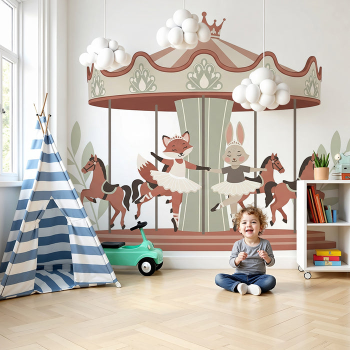 Tapety dla dzieci | Zaczarowany karuzela z tańczącymi zwierzętami