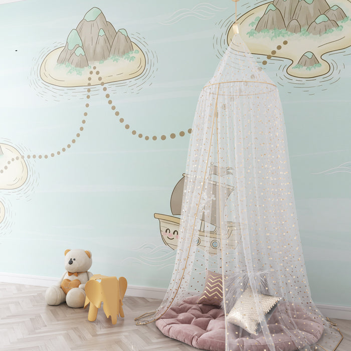 Papel pintado infantil | Mapa del tesoro con barco pirata