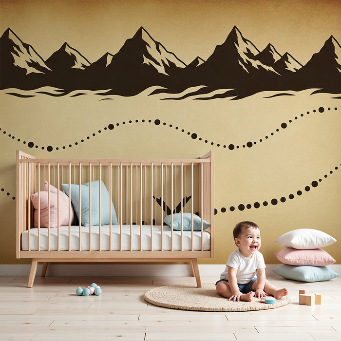 Kids' Room Wallpaper | Treasure Map with Mountains and Mysterious Paths