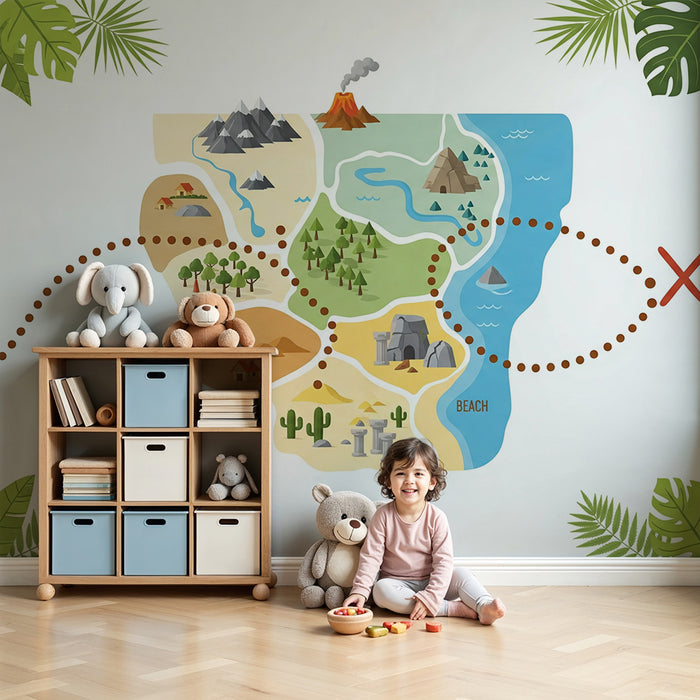 Dětské tapety do pokojíčku | Barevná mapa pokladů s různými krajinami