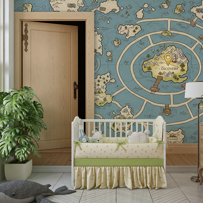 Papel de parede para quarto infantil | Mapa do tesouro colorido para a aventura