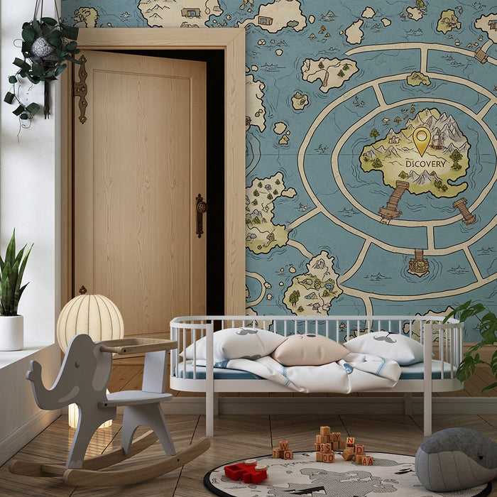 Papel de parede para quarto infantil | Mapa do tesouro colorido para a aventura