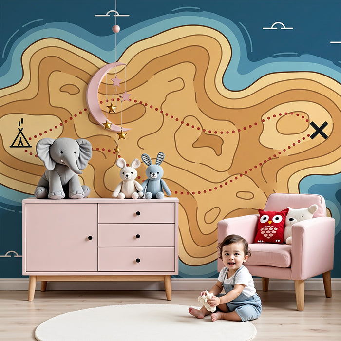 Papel de parede para quarto de criança | Mapa do tesouro numa ilha misteriosa