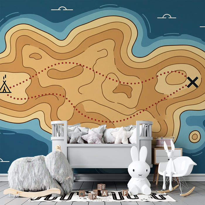 Papel de parede para quarto de criança | Mapa do tesouro numa ilha misteriosa