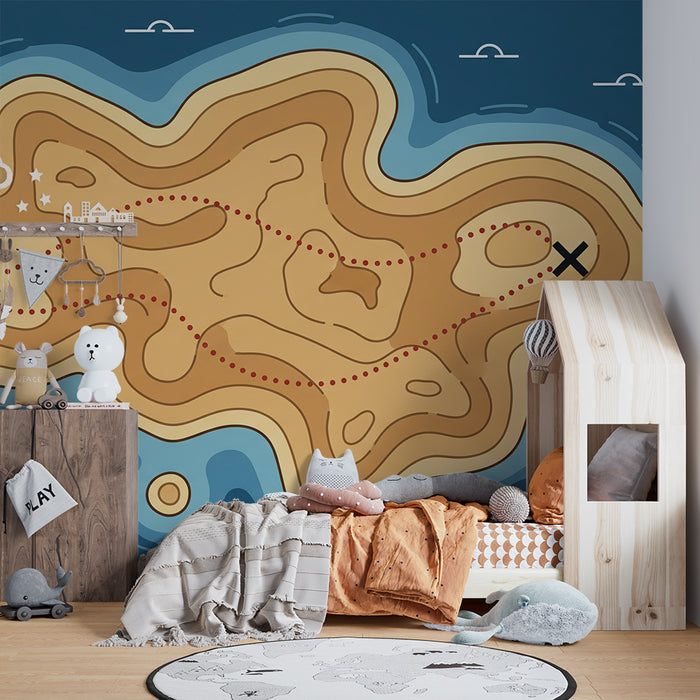 Papel de parede para quarto de criança | Mapa do tesouro numa ilha misteriosa