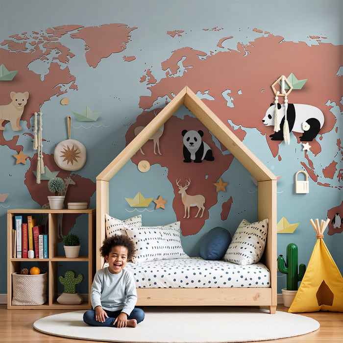 Barntapet | Djurvärldskarta med pappersdjur