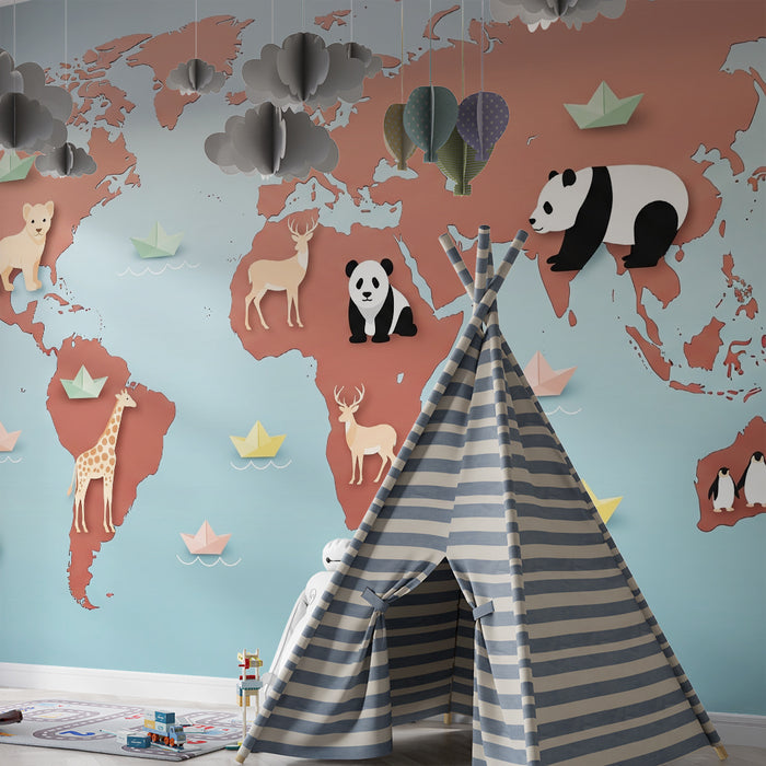 Barntapet | Djurvärldskarta med pappersdjur
