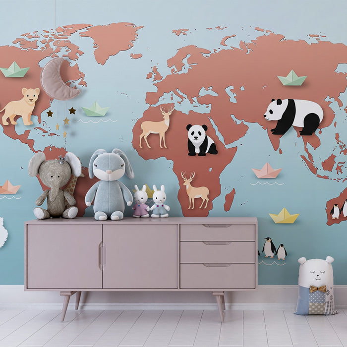 Barntapet | Djurvärldskarta med pappersdjur