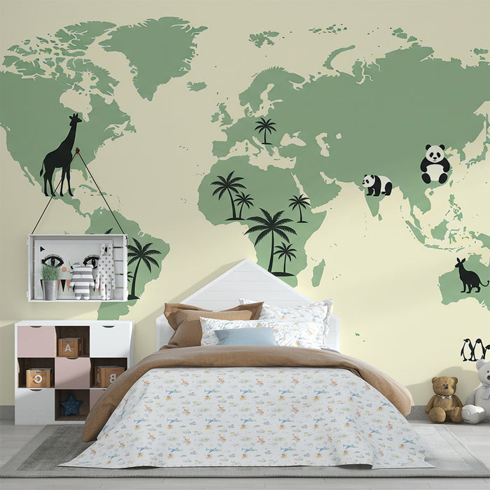 Papel de parede criança | Mapa do mundo com animais emblemáticos