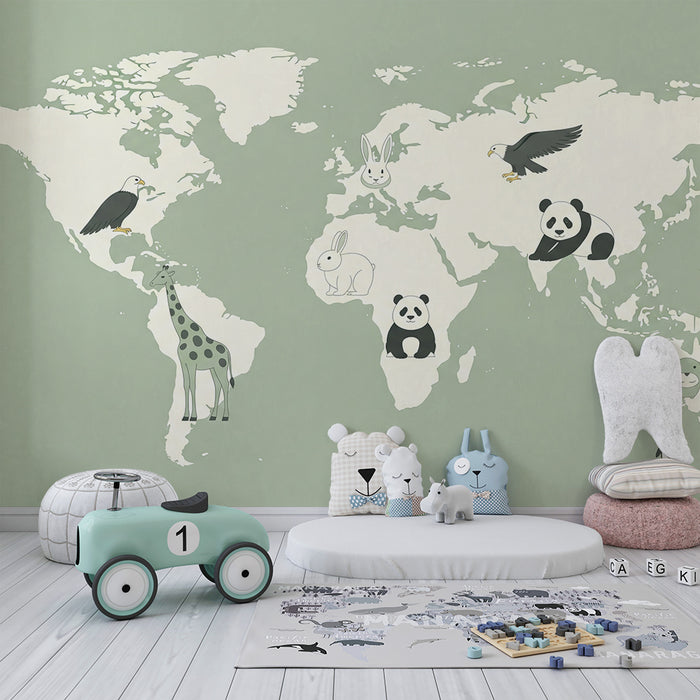 Kids room wallpaper | Mapa světa v odstínu šalvěje
