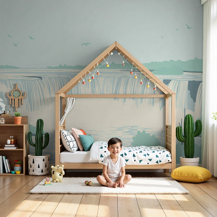 Papier peint chambre enfant | Cascade apaisante entourée de verdure douce