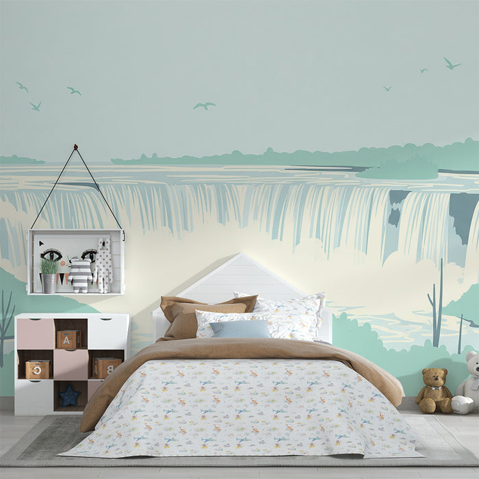 Papier peint chambre enfant | Cascade apaisante entourée de verdure douce